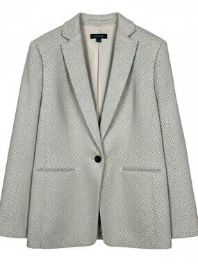 Ann Taylor Women's Size 12 One-Button Textured Tweed Blazer Cream Black Career